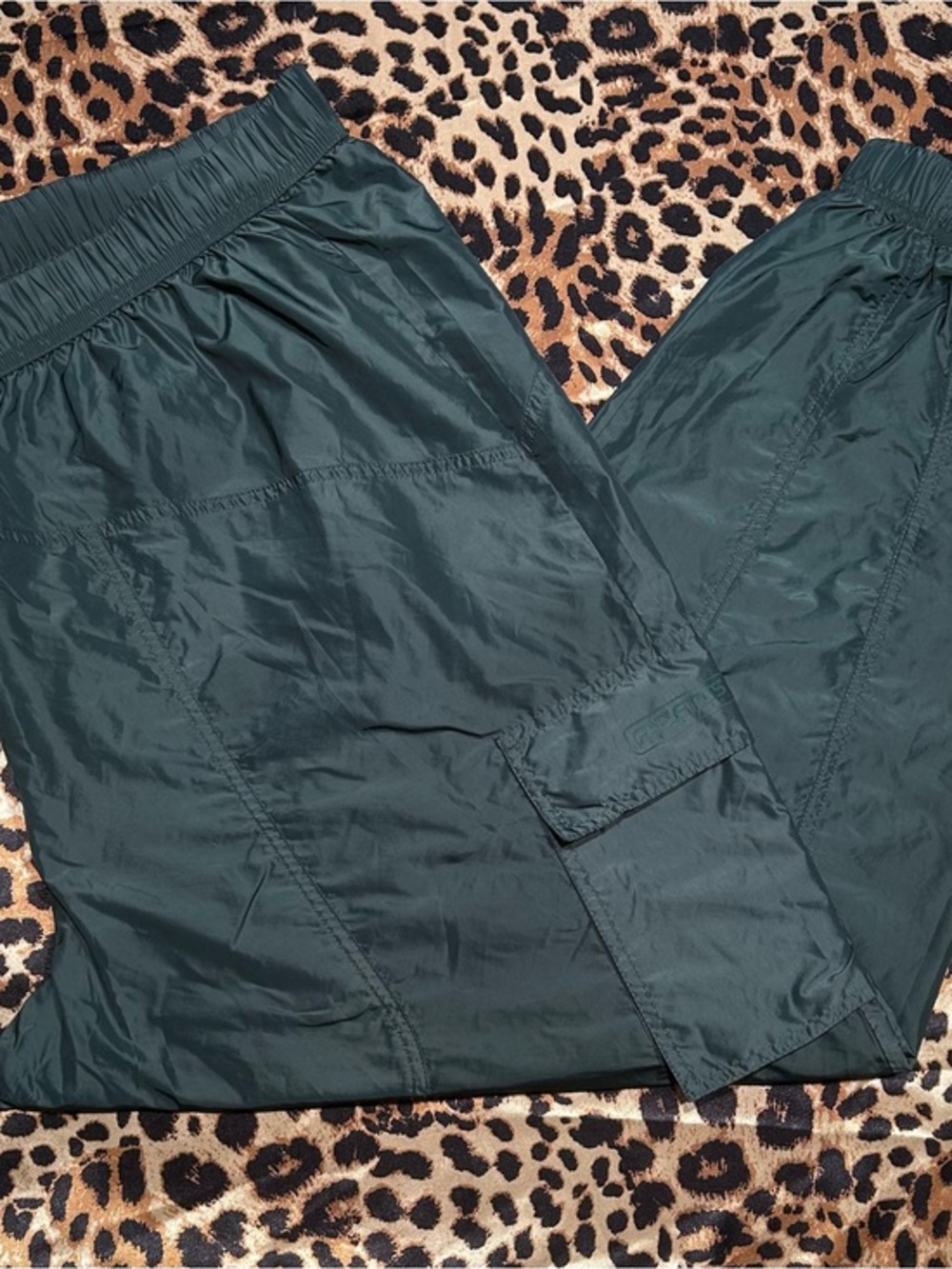 Fabletics Dark Green Nylon High Rise Cargo Joggers